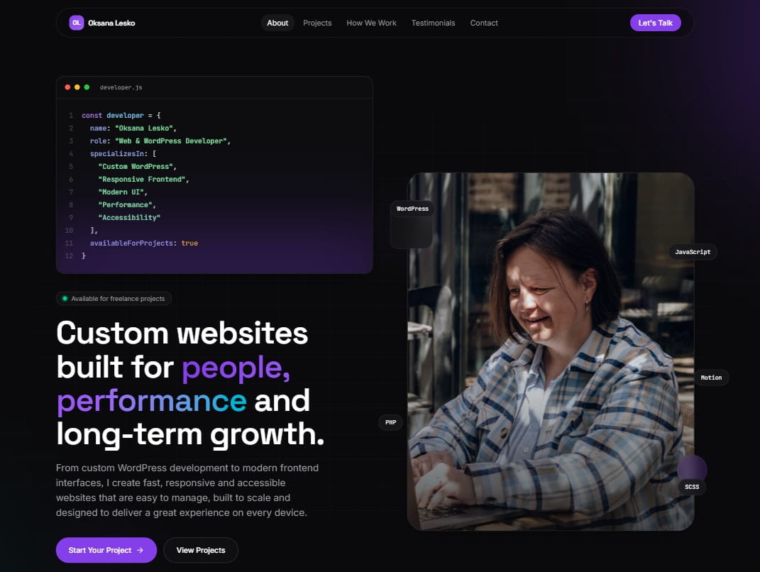 Custom WordPress Websites | Oksana Lesko